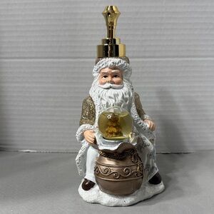 Santa Claus Soap Lotion Dispenser with Gold Sparkle Accents Water Globe Sack